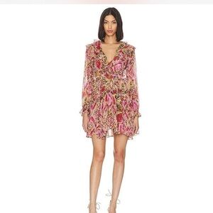 Misa Los Angeles Amanya Dress Floral Pink and Brown Dress - Size Small NWOT